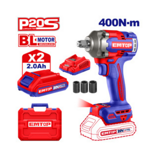 Llave de Impacto Inalámbrica 400Nm 20V Emtop