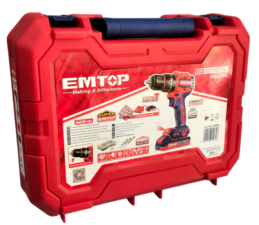 Taladro Percutor Inalambrico 20V Emtop 66Nm