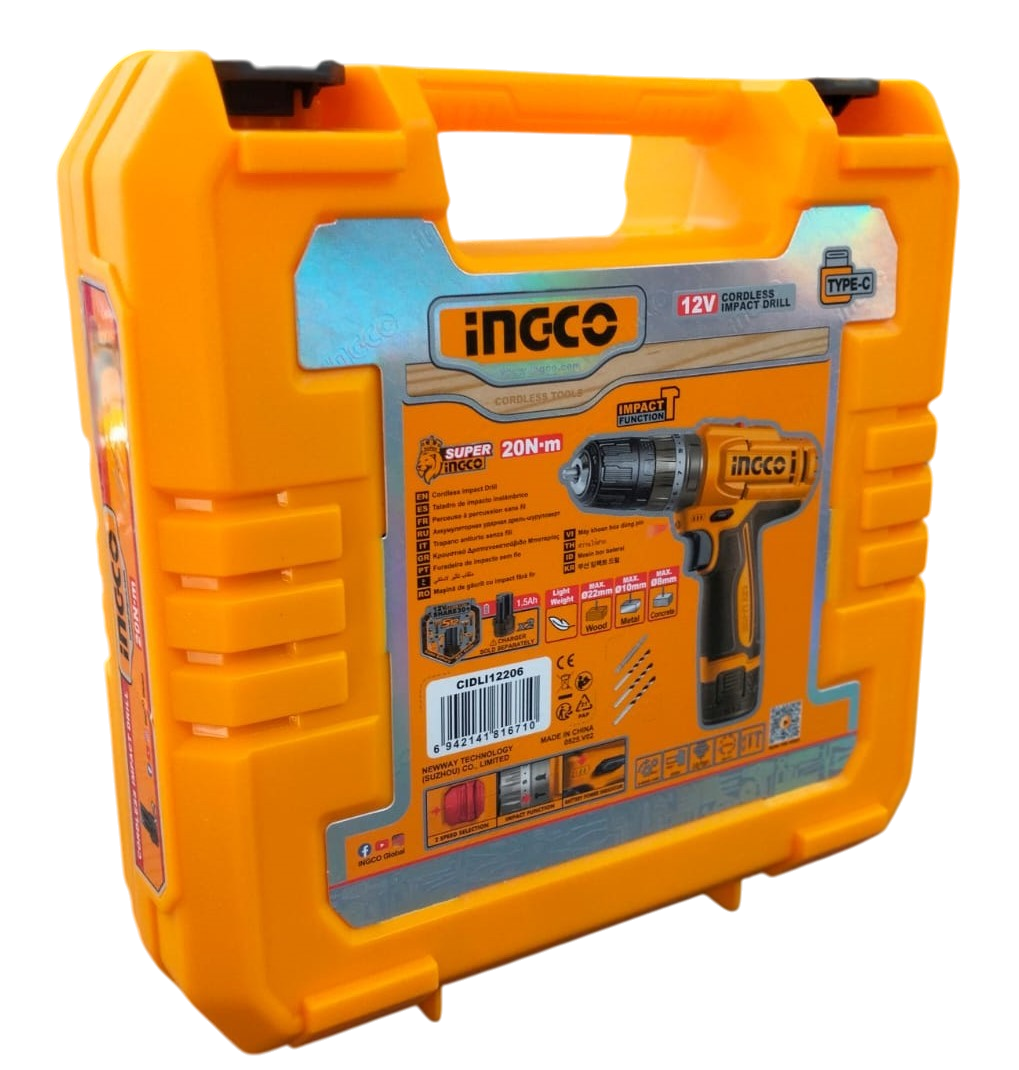 Taladro De Impacto 3/8" 12V 20Nm + 2 BAT 1.5AH Ingco