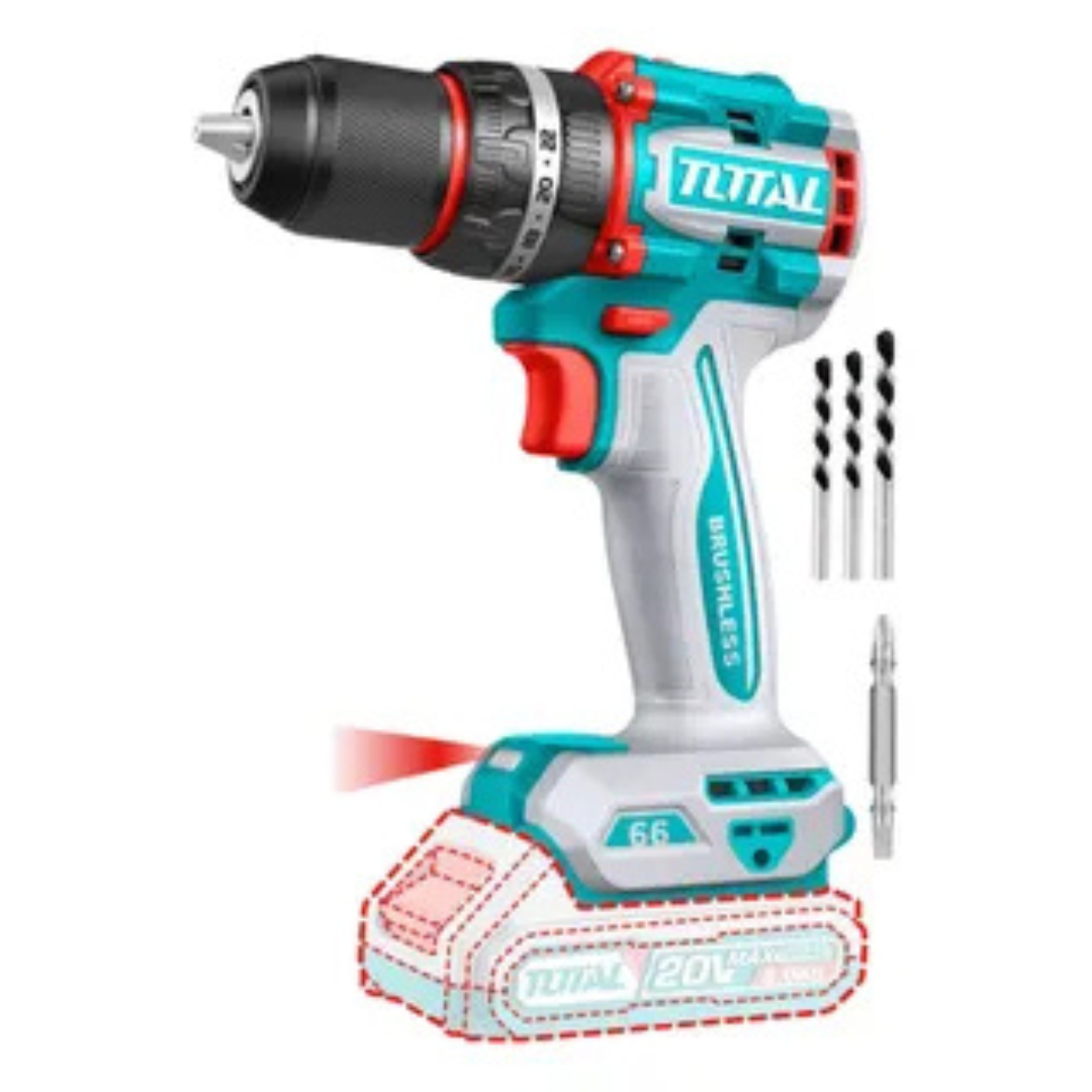 Taladro Inalambrico Percutor 20V 66Nm más 165 Herramientas Total