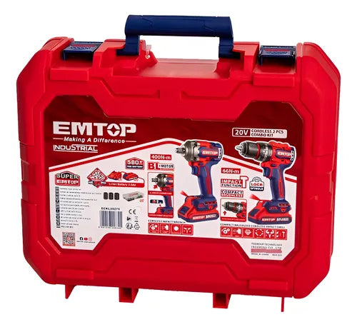 Combo Taladro Percutor y Llave de Impacto 400nm 20V Emtop