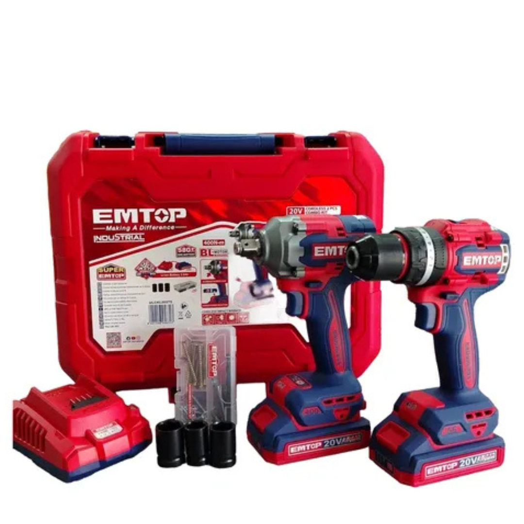 Combo Taladro Percutor y Llave de Impacto 400nm 20V Emtop