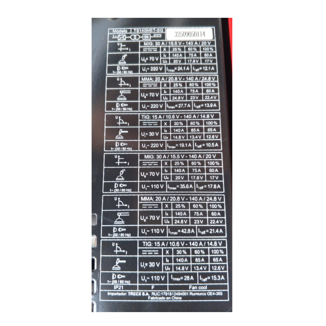 Soldadora Electrodo Y Mig Sin Gas 140 amperios Thyson