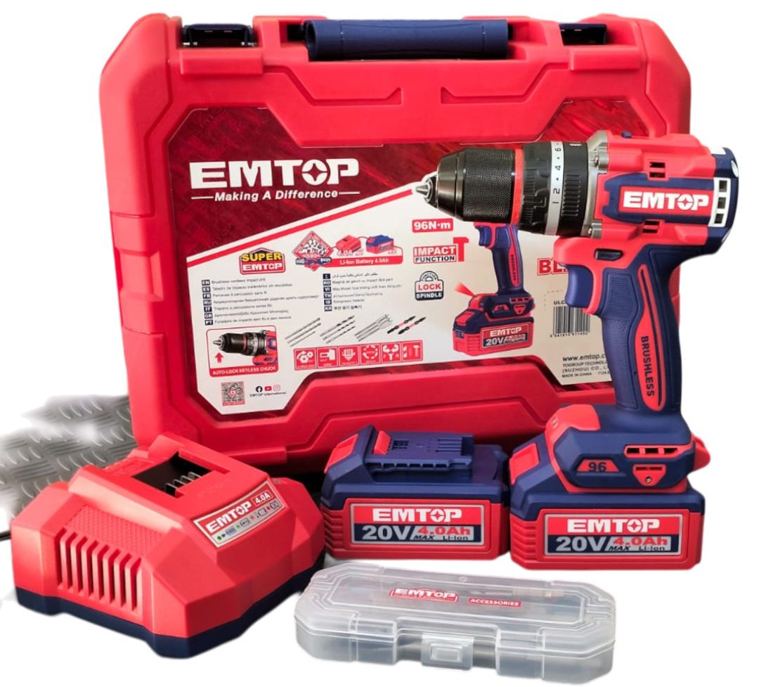 Taladro Inalambrico 1/2 96Nm 20V C/2B 4.0Ah Emtop