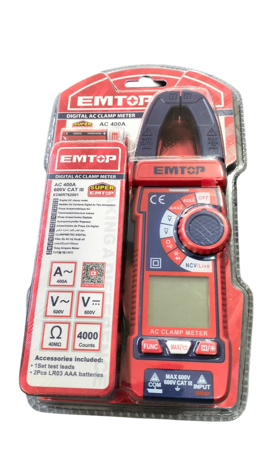 Pinza Amperimetrica Emtop AC/DC 200A 600V