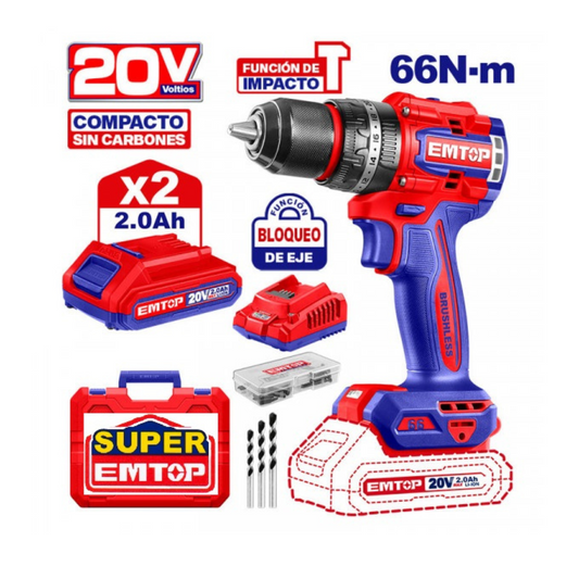 Taladro Inalambrico Percutor 20V 66Nm Emtop